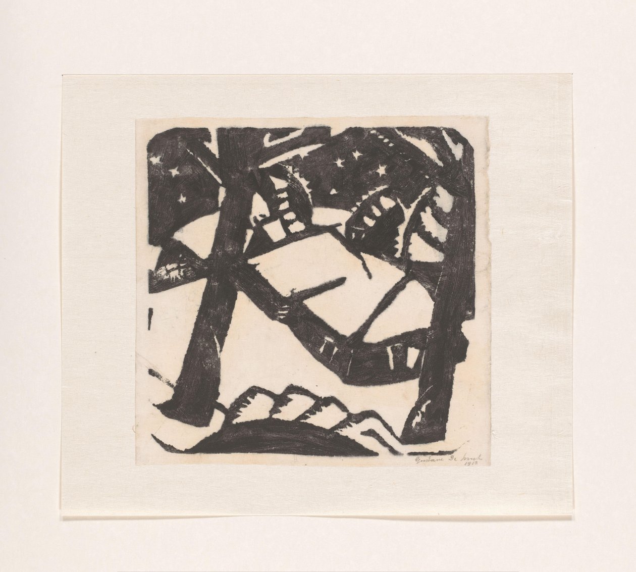 Trær og snødekte tak av Gustave De Smet (signed by artist)