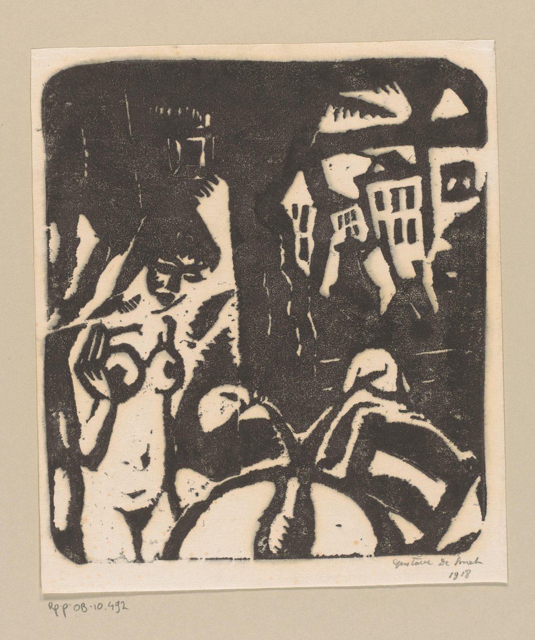 Interiør med naken kvinne og vindu av Gustave De Smet (signed by artist)