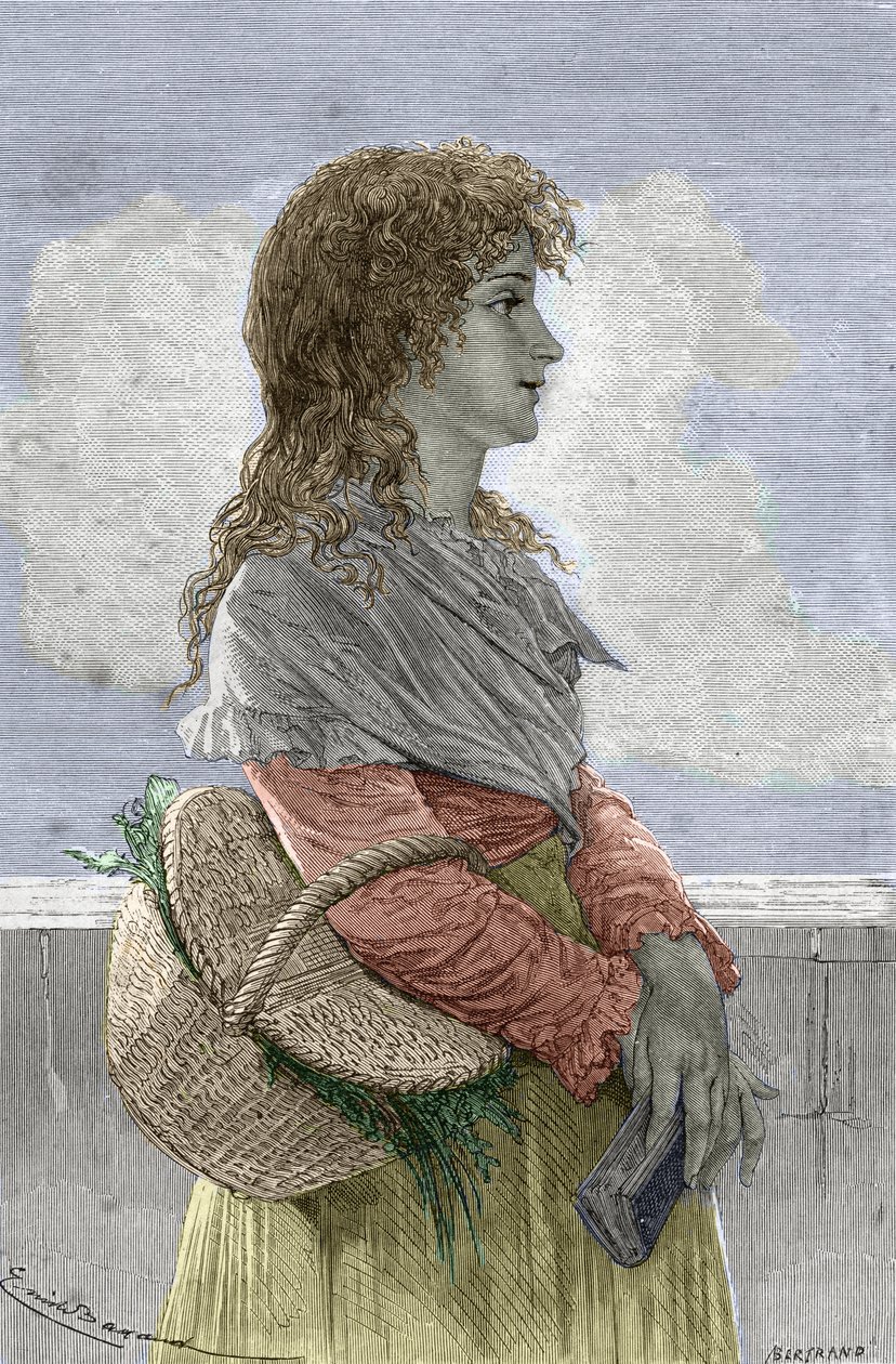 Fransk revolusjon: "" Portrett av Manon (Jeanne Marie) Roland Philipon dite Madame Roland (1754-1793), medlem av Girondin-partiet, ung jente" - Gravering fra "" Illustrious Women" av Gustave Demoulin - 1887 - "" Mano av Gustave Demoulin