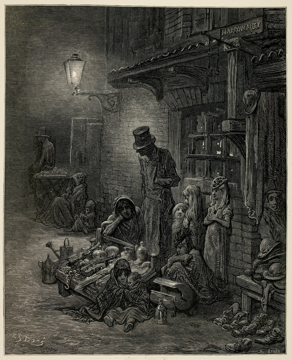 En fattig familie med eiendelene sine. av Gustave Dore
