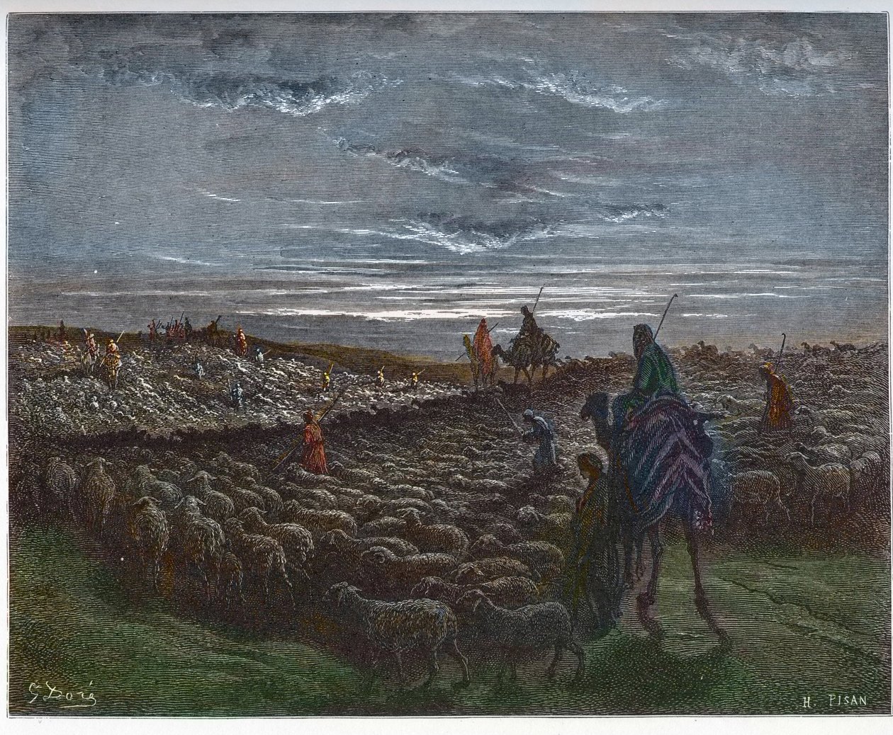 Abraham Journeying Into the Land of Canaan - Abram settled in the land of Canaan - engraving in “The Bible illustree” by Gustave Dore (1832-1883) - Engraving from “” The Dore Bible”” av Gustave Dore