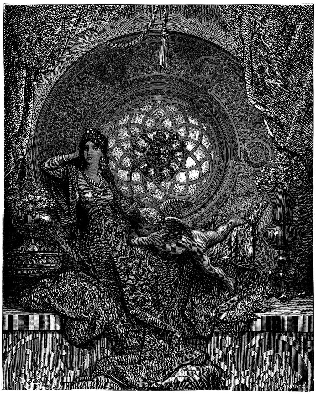 Alcinas skjønnhet overvinner alle Ruggieros bekymringer av Gustave Dore