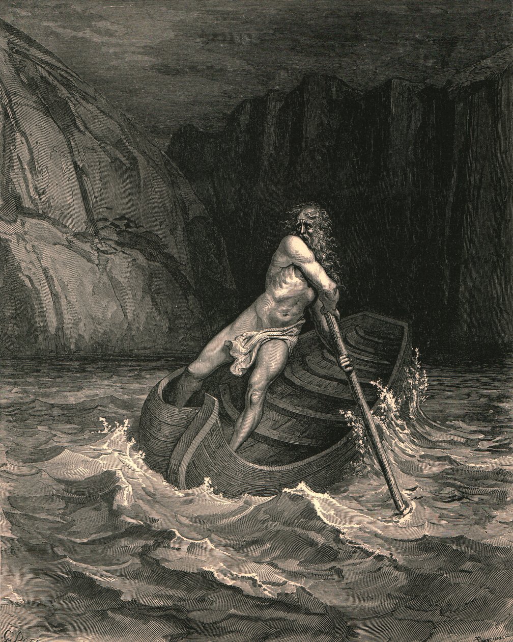 Og, se! Mot oss i en bark kommer en gammel mann, c1890. av Gustave Dore