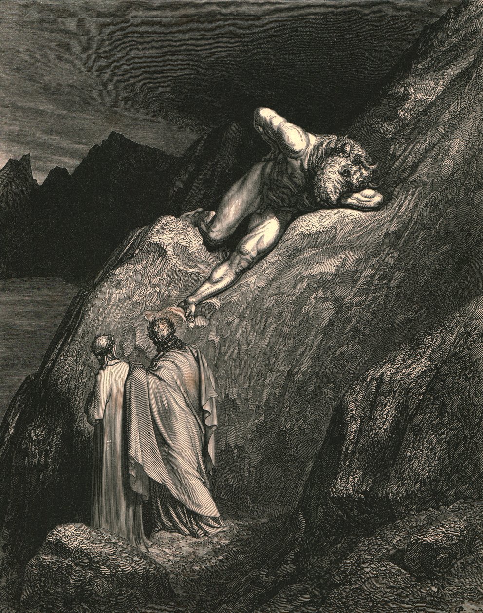 Og der på punktet av den avvikede åsryggen lå Kretas beryktelse, ca 1890. av Gustave Dore
