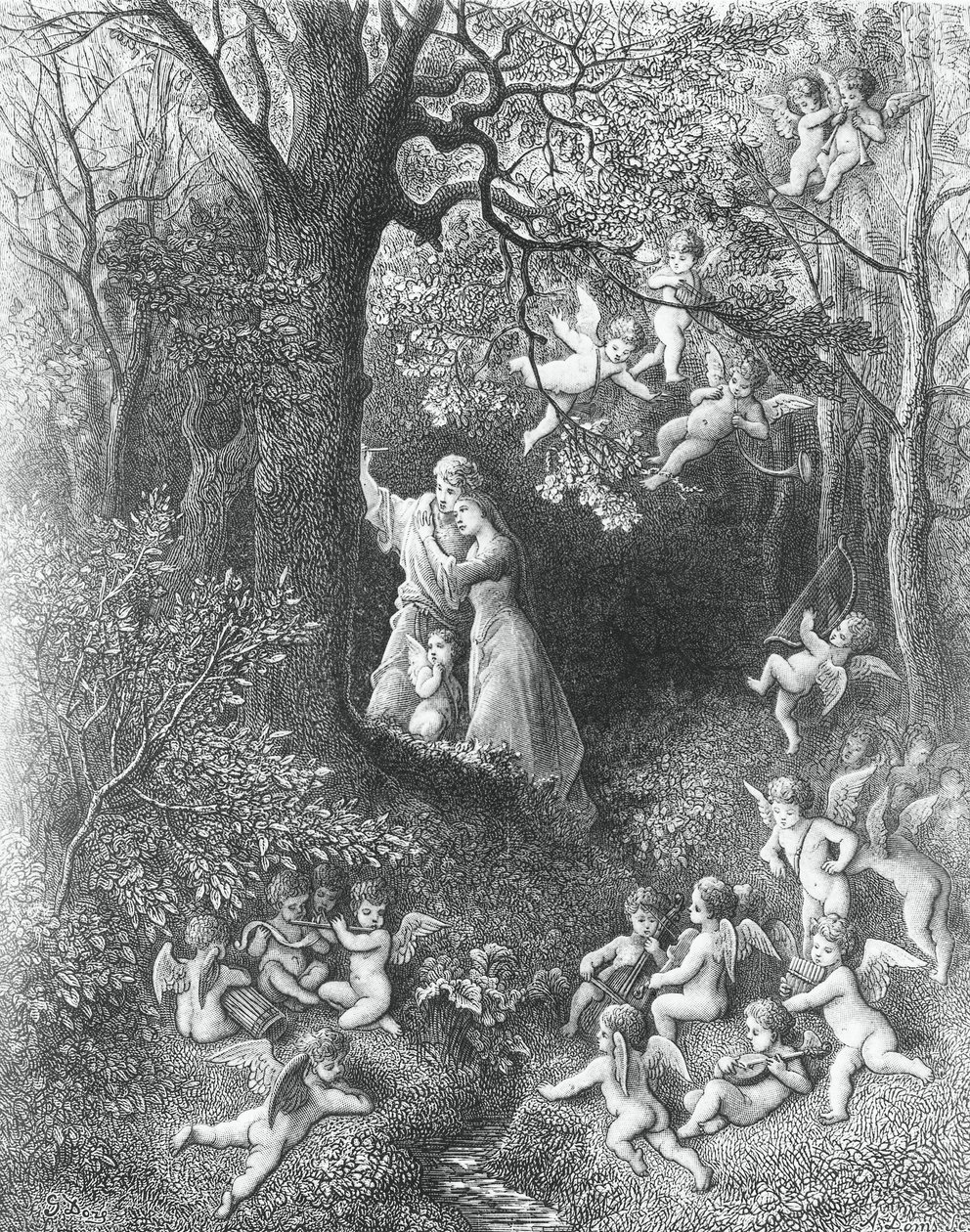 Angelica og Medoro, fra The Frenzy of Orlando av Gustave Dore