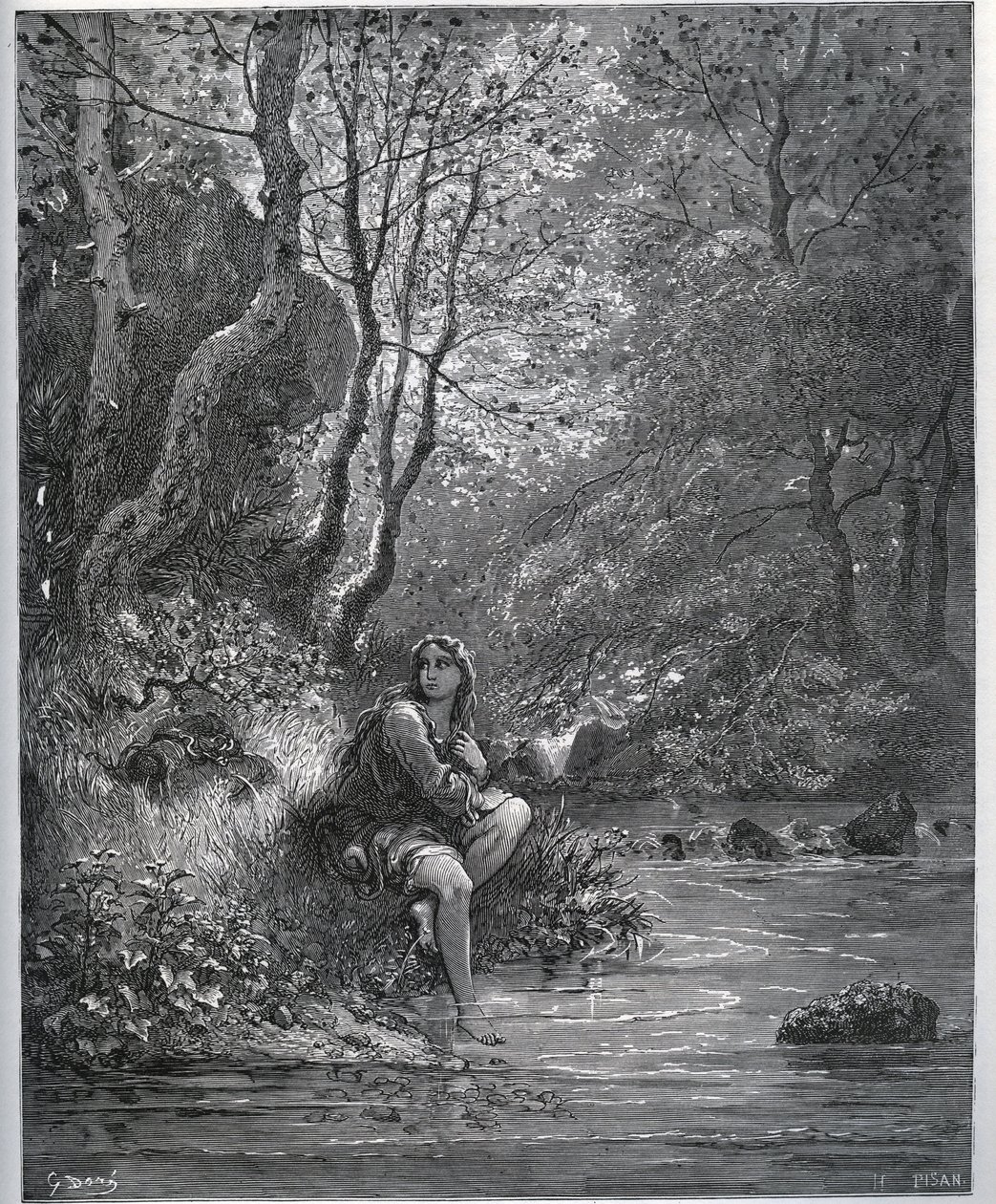 Dorothees utseende i bondeklær - fra "" Don Quixote de la Mancha"" av Miguel Cervantes (1547-1616) (Don Quixote) - Tresnitt etter tegning av Gustave Dore av Gustave Dore