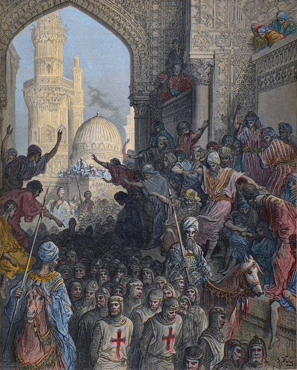 Ankomst til Kairo av Minieh-fanger - Syvende korstog 1248-1254, ledet av Saint Louis - Ankomst til Kairo av fanger - Etter nederlaget til Mansurah (slaget ved Mansourah) 8. februar av Gustave Dore