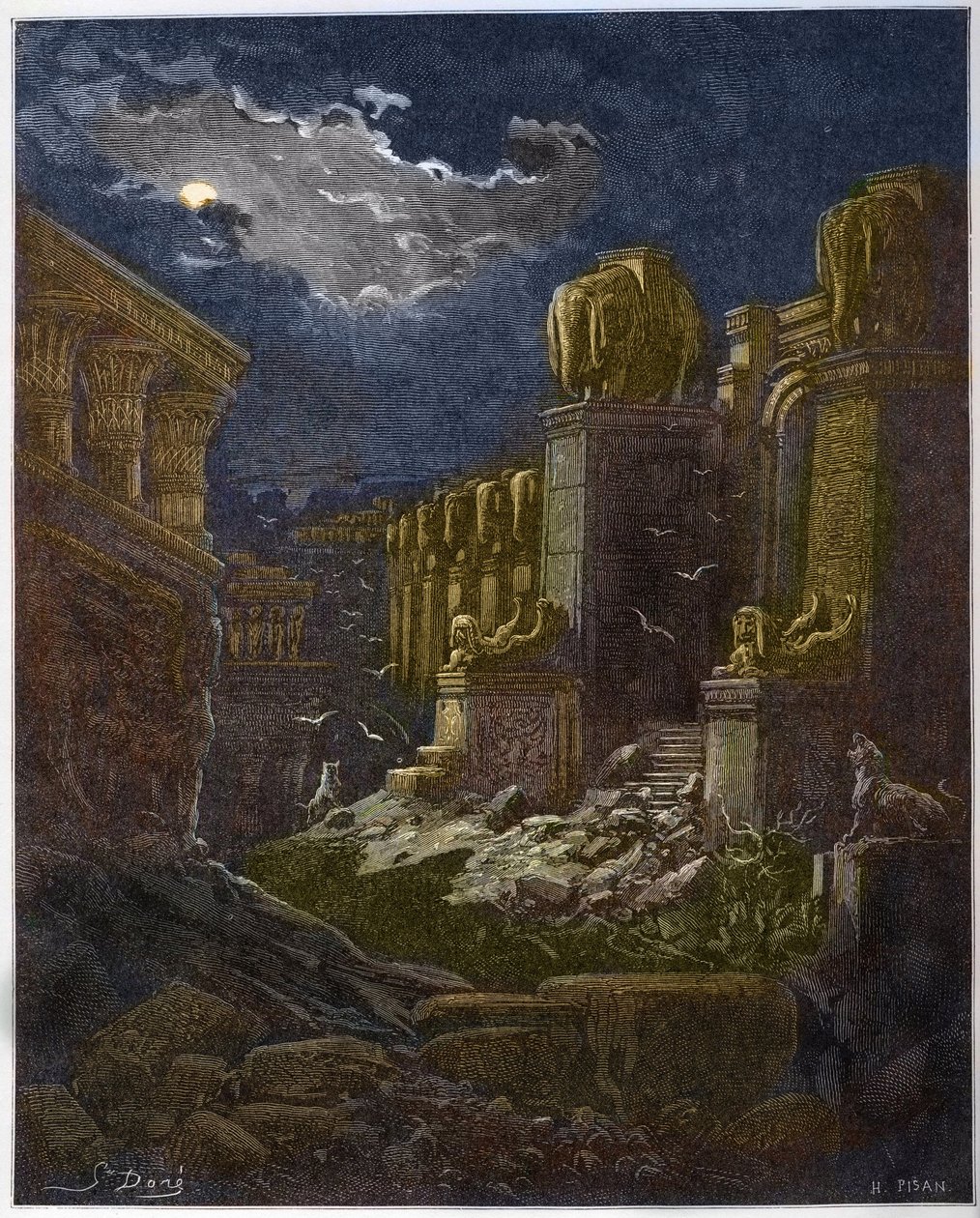 Babylon ruin - The Fall of Babylon - Babylon in Ruin (vision of Saint John) - Engraving in “The Bible illustree” by Gustave Dore (1832-1883) - Engraving from “” The Dore Bible”” av Gustave Dore