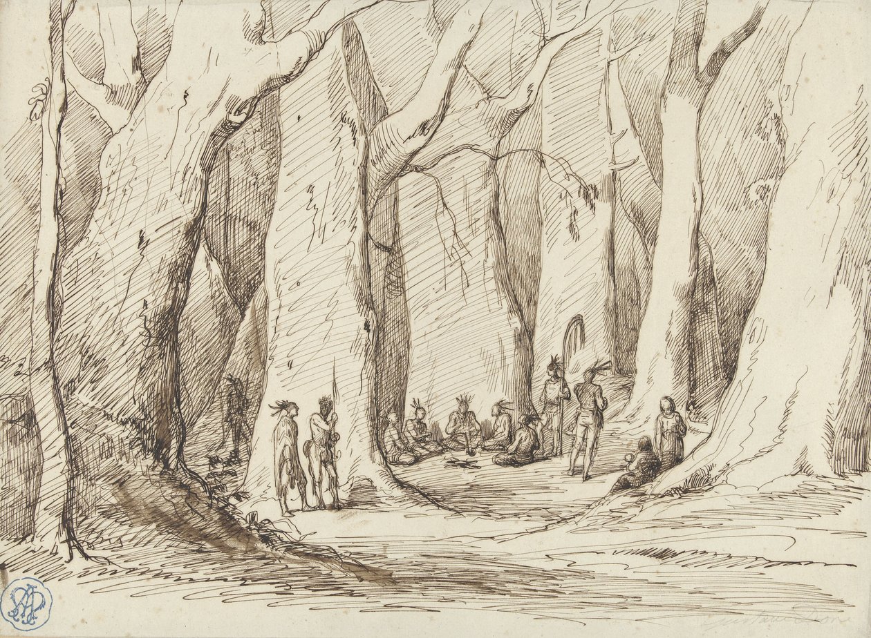 Møte mellom indianere i en skog av Gustave Dore