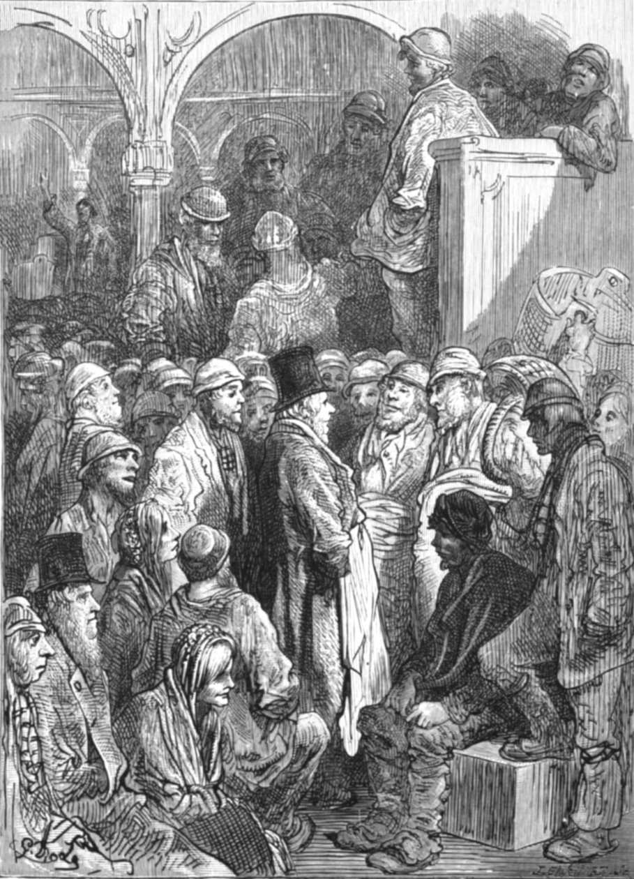 'Billingsgate - Åpning av markedet', 1872. av Gustave Dore