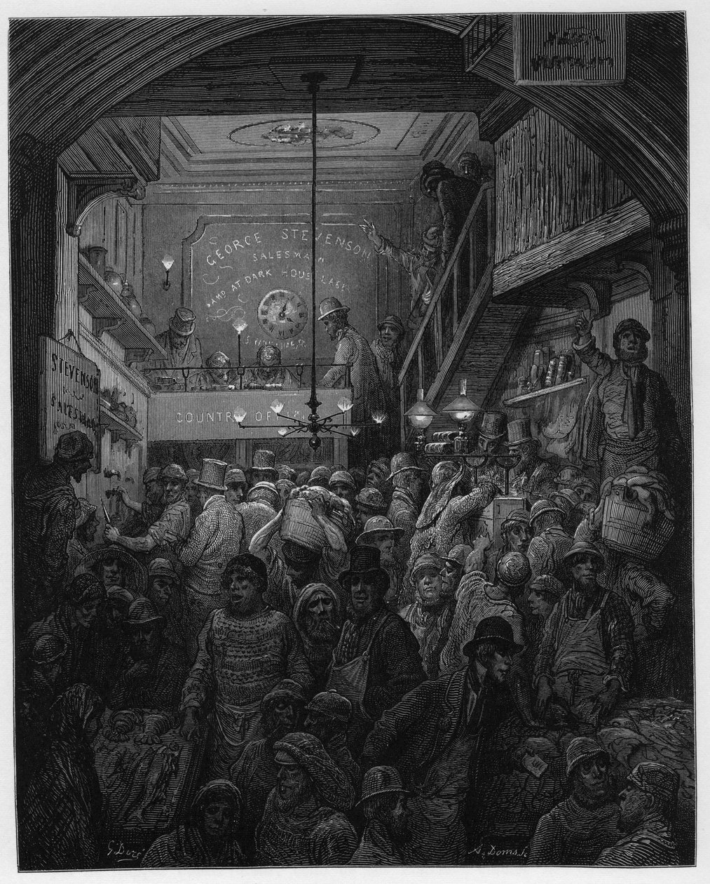 Billingsgate - Salg Of Fish In The Criee. Illustrasjon for London av Louis Enault illustrert av Gustave Dore av Gustave Dore