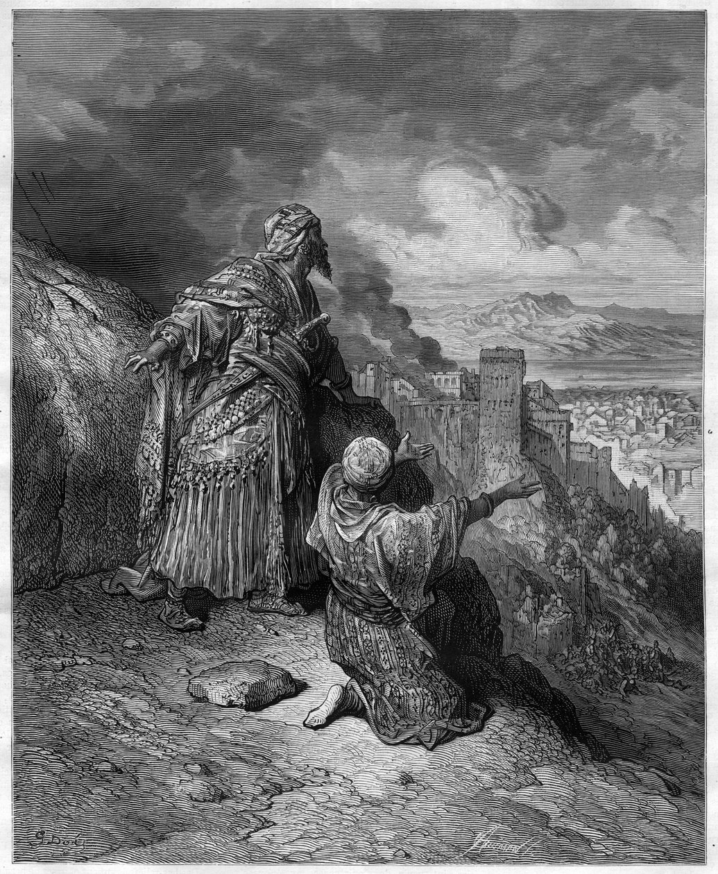 Boabdil forlater Grenada - Abu Abd Allah Mohammed, aka El Chico (Muhammad XII) (1459-1533) den siste arabiske kongen av Grenada, illustrasjon fra 