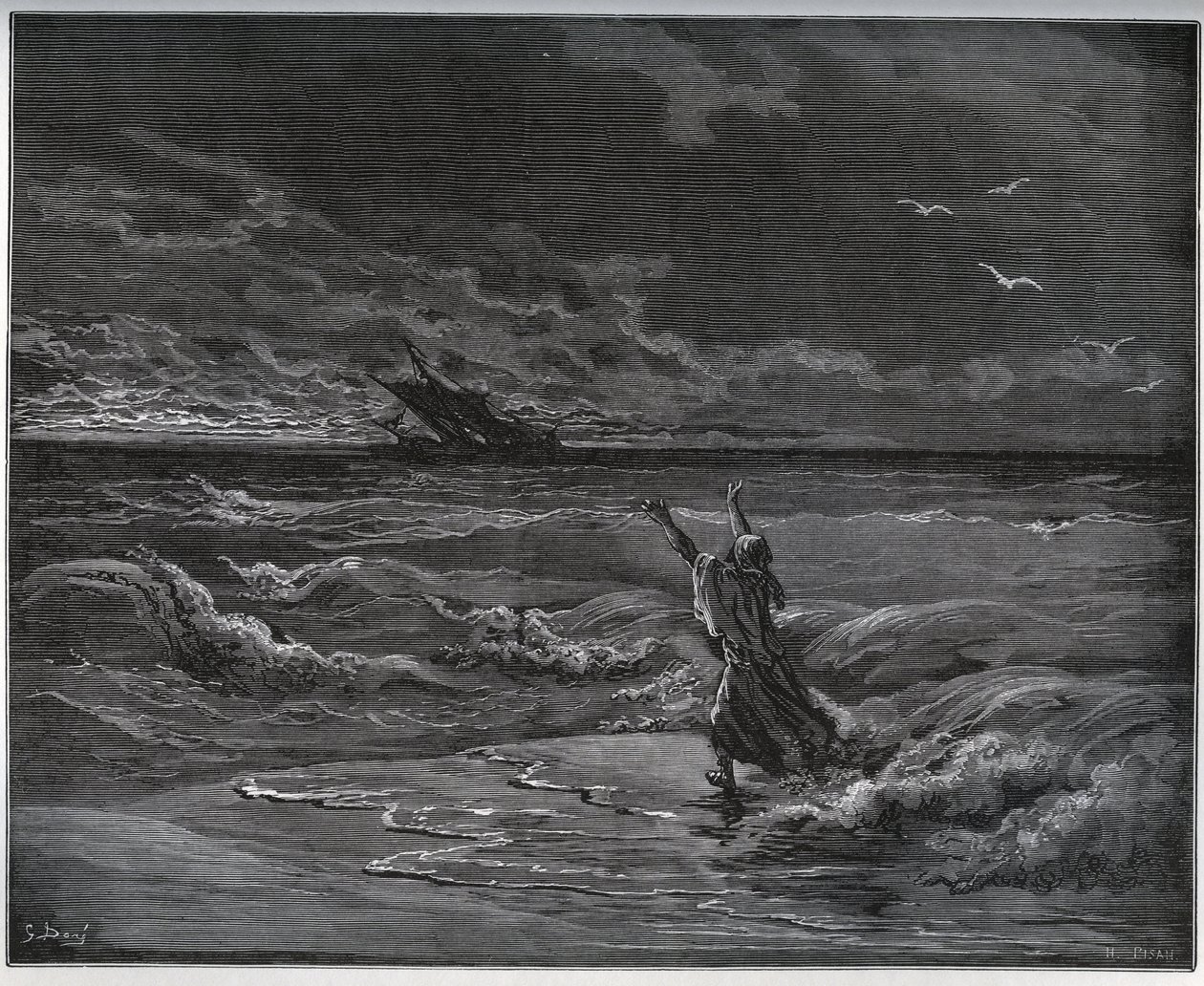 Fangehistorie. Aagi-Morato, faren til Zoraide, barker på kysten fra "Don Quixote de la Mancha"" av Miguel Cervantes (1547-1616) (Don Quixote) - Tresnitt etter tegning av Gustave Dore av Gustave Dore