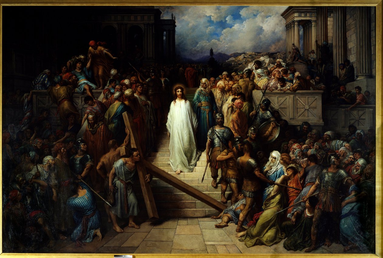 Kristus forlater presten. Etter å ha blitt fordømt av folket, begynte Jesus Kristus å begynne korsveien. Maleri av Gustave Dore (1832-1883) av Gustave Dore