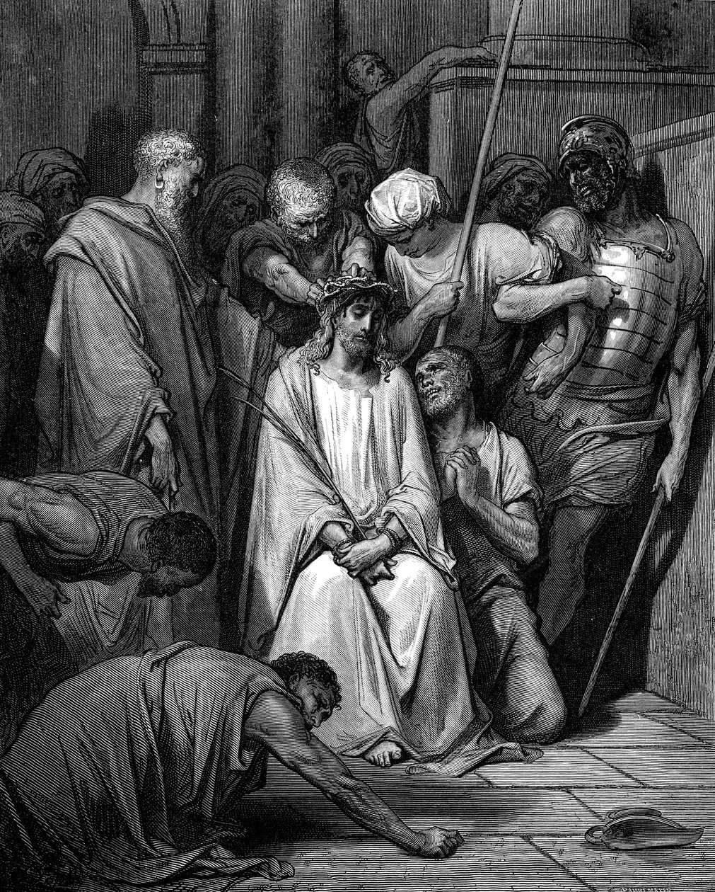 Kristus hånet og tornekronen plassert på hodet hans av Gustave Dore