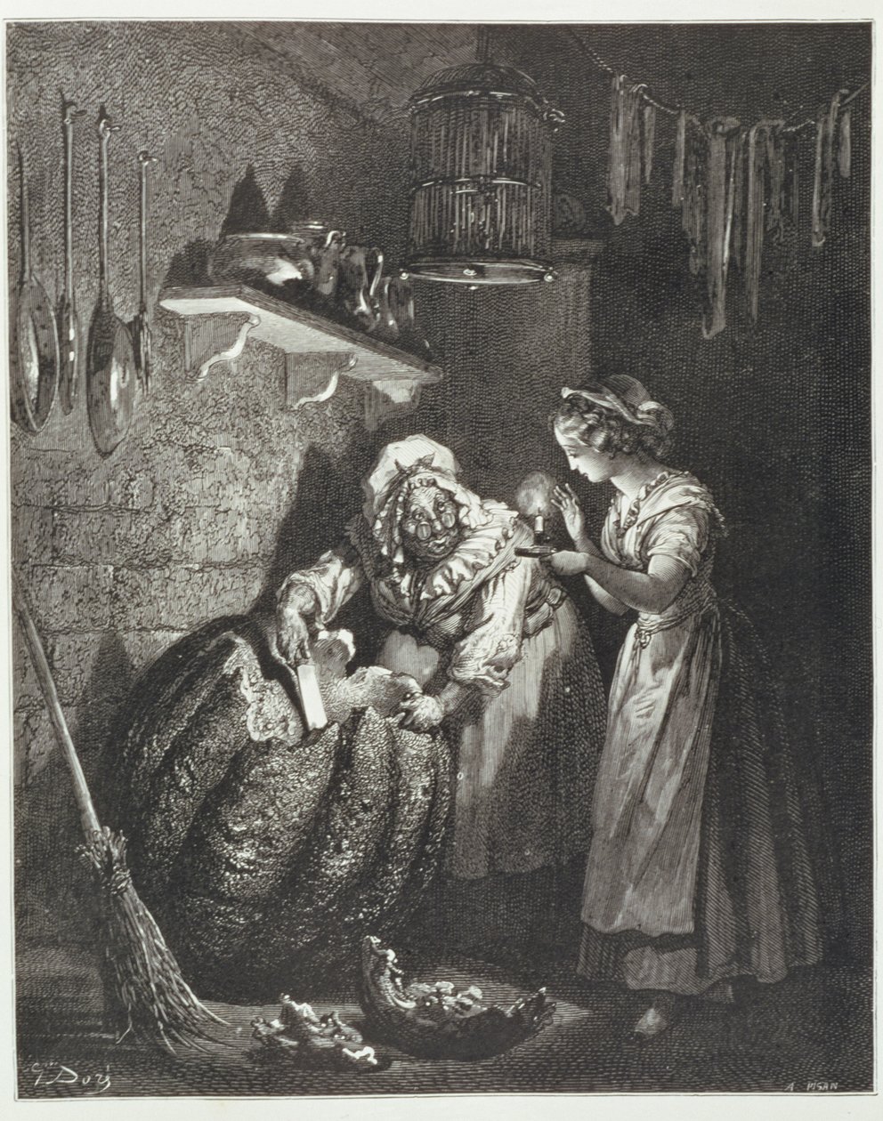 Askepotts gudmor og gresskaret, gravert av Heliodore Joseph Pisan (1822-90) ca. 1868 av Gustave Dore