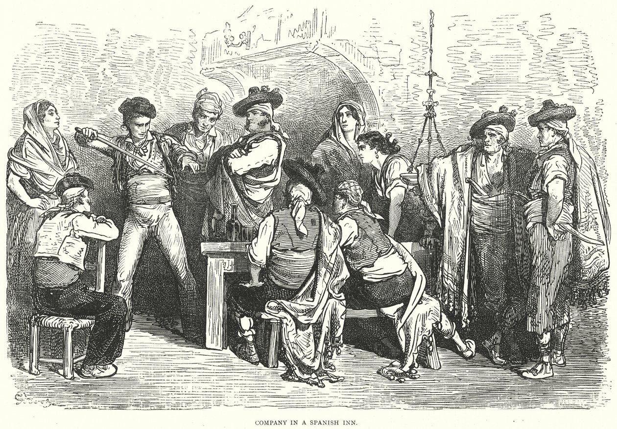 Selskap i et spansk vertshus (gravering) av Gustave Dore