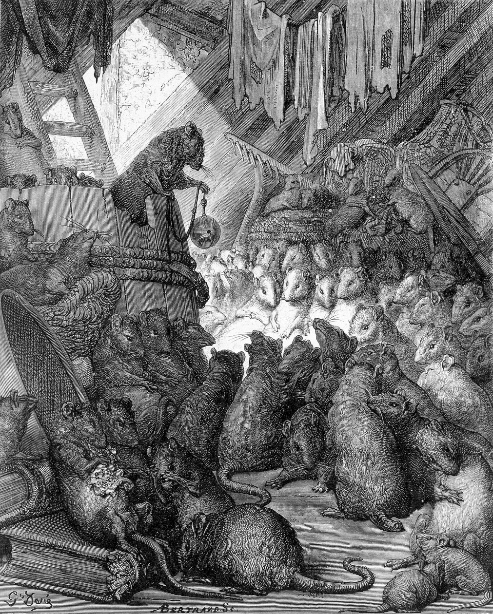 Råd holdt av rotter - i "" Fables"" av La Fontaine, ill. av Gustave Doré av Gustave Dore