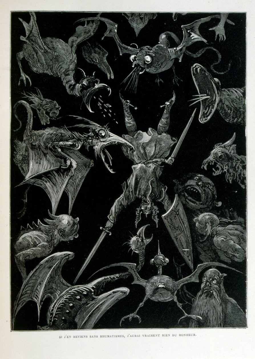 Croque-Mitaine; 1863 illustrasjon, av Gustave Dore (1832 – 1883); Fransk kunstner, grafiker, illustratør. Croque-Mitaine (The bogeyman) en ondsinnet karakter presentert for barn for å skremme dem og dermed gjøre dem klokere. av Gustave Dore