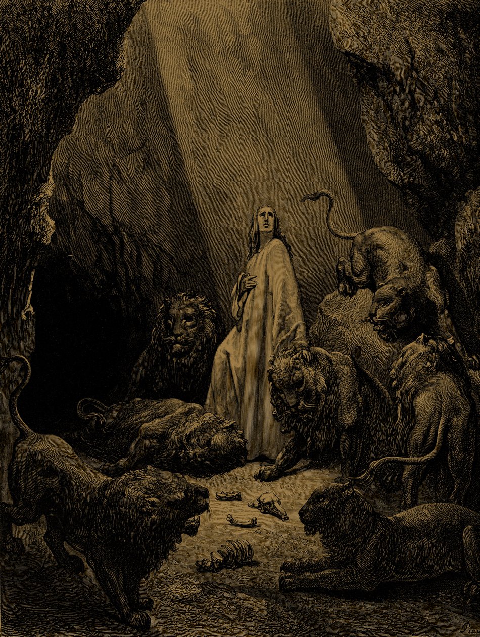Daniel i løvenes hule, av Doré. - Bibelen av Gustave Dore