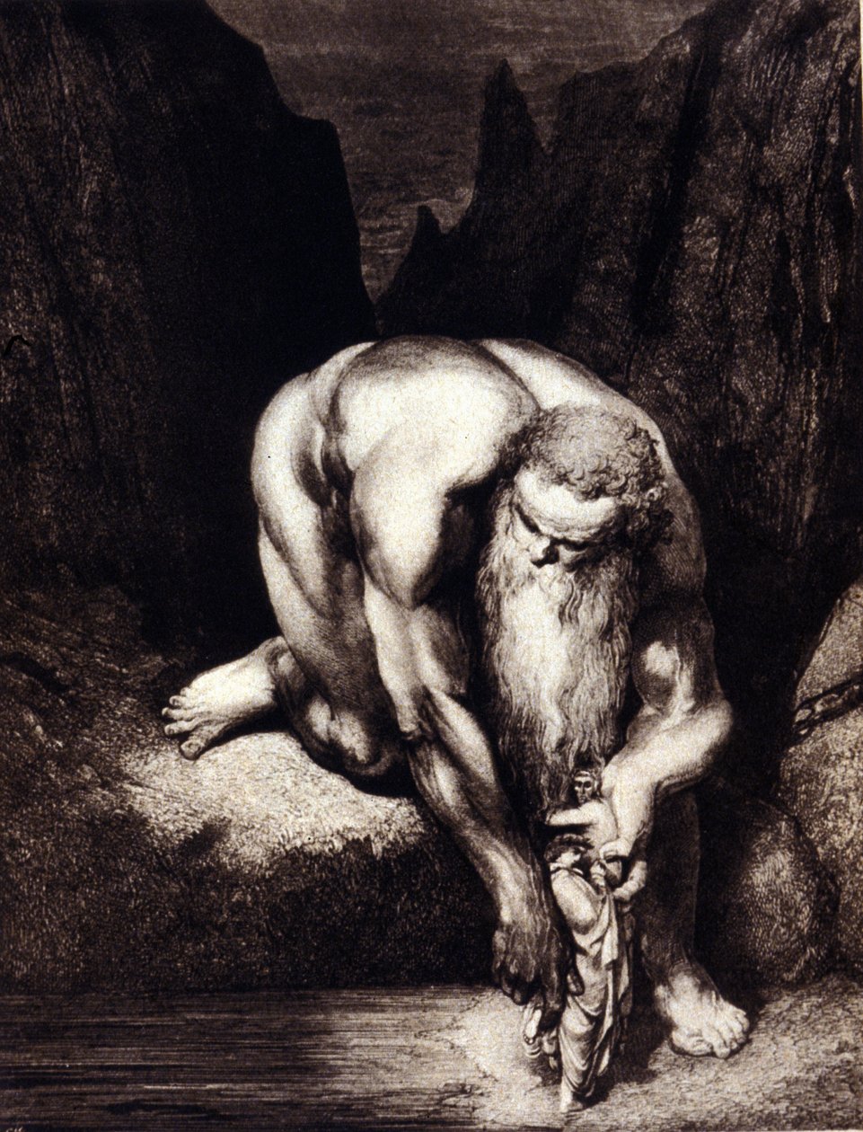 Dante og Virgil møter giganten Antaeus. Ill. for den guddommelige komedie av Dante Alighieri av Gustave Doré. av Gustave Dore