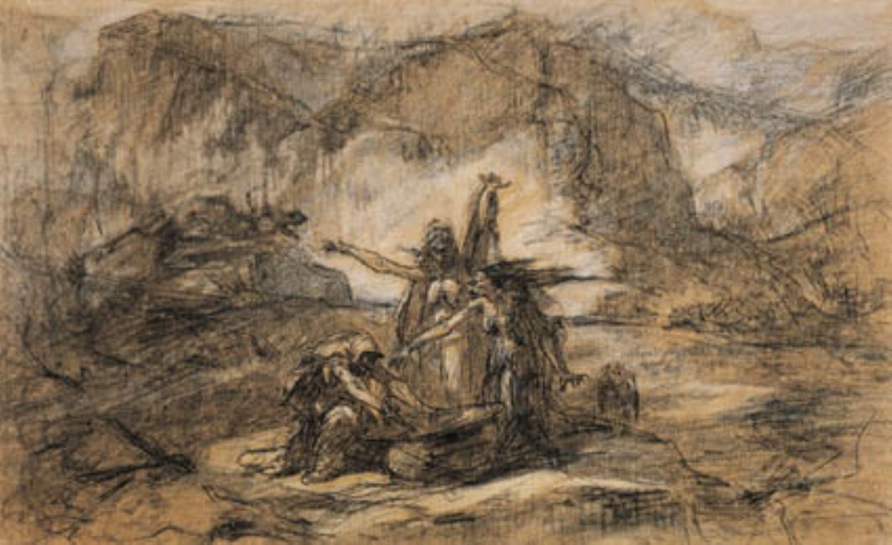De tre heksene fra Shakespeares Macbeth av Gustave Dore