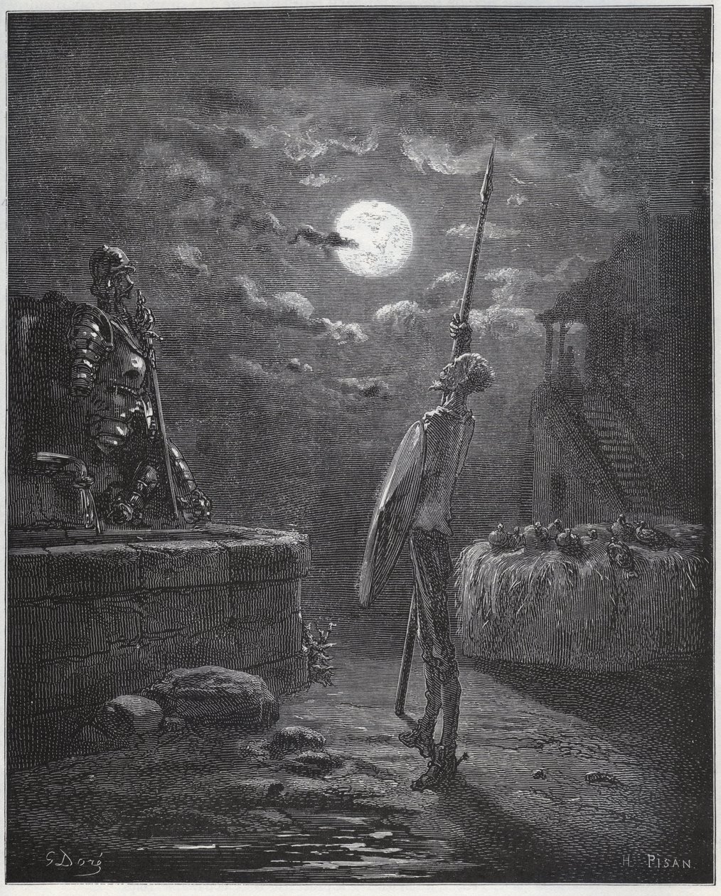 Don Quijote passer på armene hans - fra «Don Quixote de la Mancha» av Miguel Cervantes av Gustave Dore