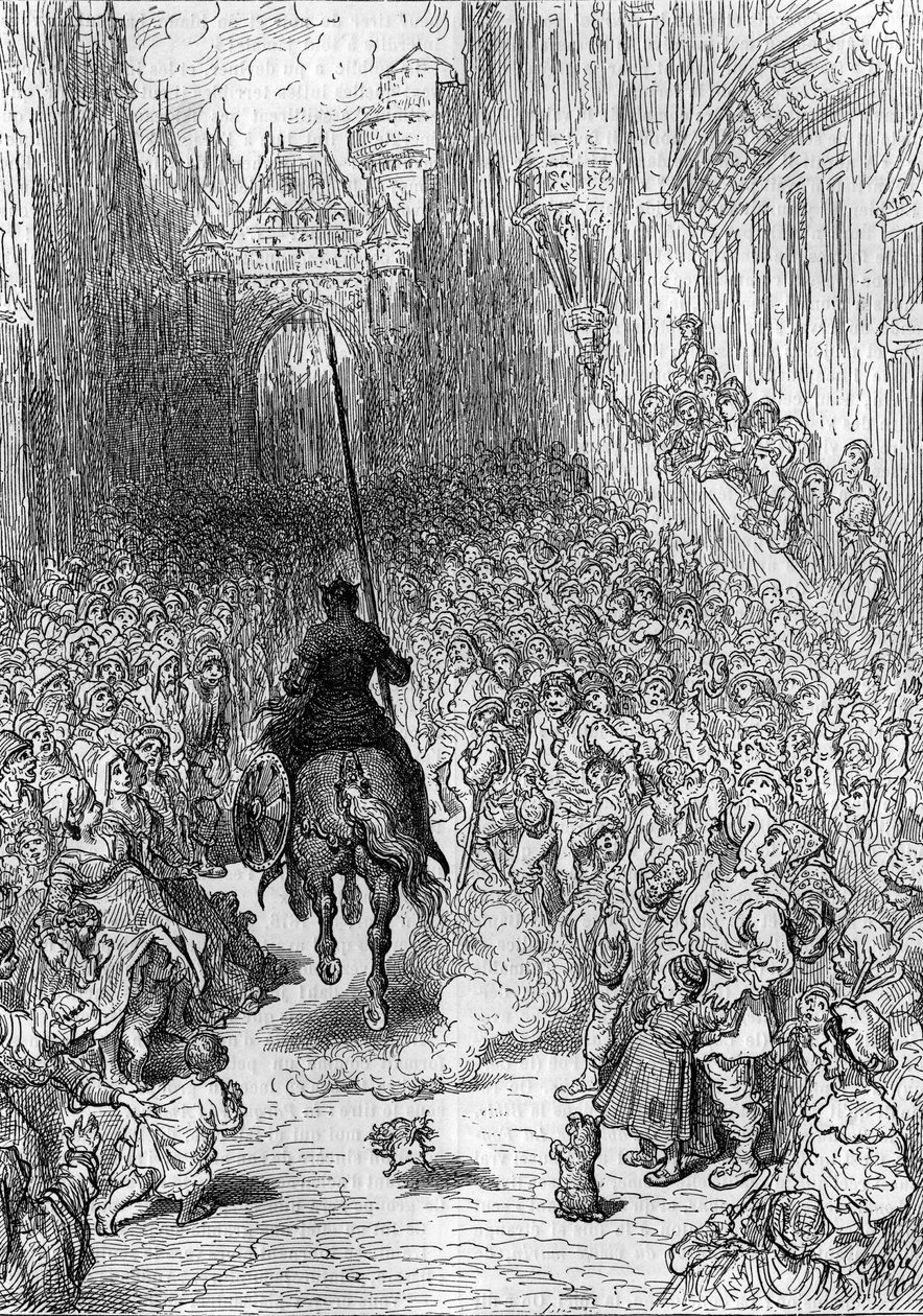 Tegning av Gustave Dore (1832-1883) til diktet "" Furious Roland"" ("Orlando furioso") (1500-tallet) av Ludovico Ariosto, kjent som Ariosta. Gravering i "" Le Journal de la jeunesse"" av Gustave Dore