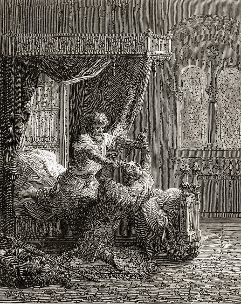 Edward I (1239-1307) av England dreper hans ville bli leiemorder i juni 1272, illustrasjon fra 