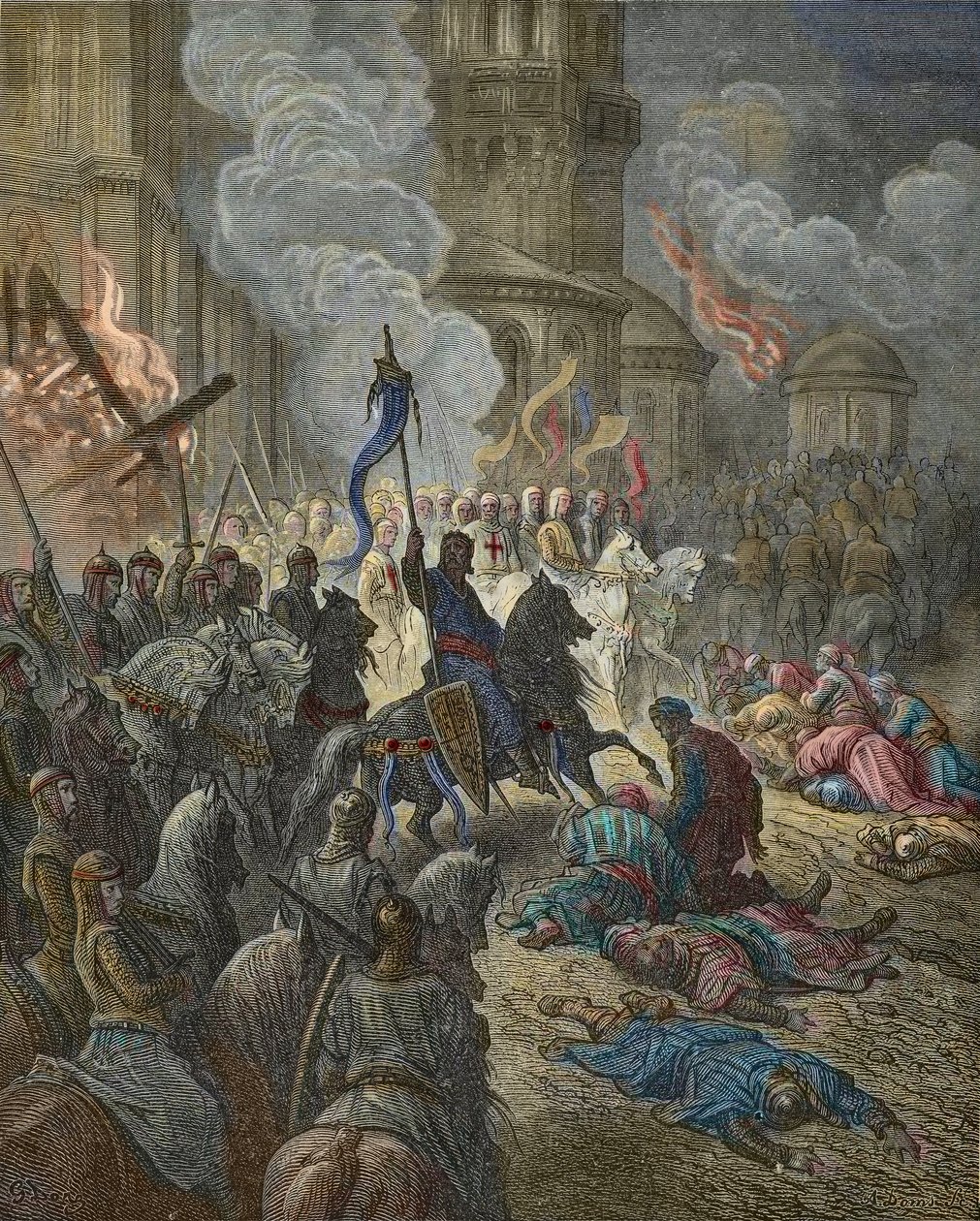 Inntreden av korsfarerne i Konstantinopel i 1204, illustrasjon fra 