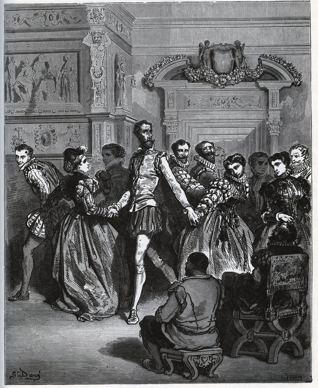 Kveld organisert etter Don Antonio. Don Quixote oppdager uten å sette pris på dansens gleder - fra «Don Quixote de la Mancha» av Miguel Cervantes av Gustave Dore