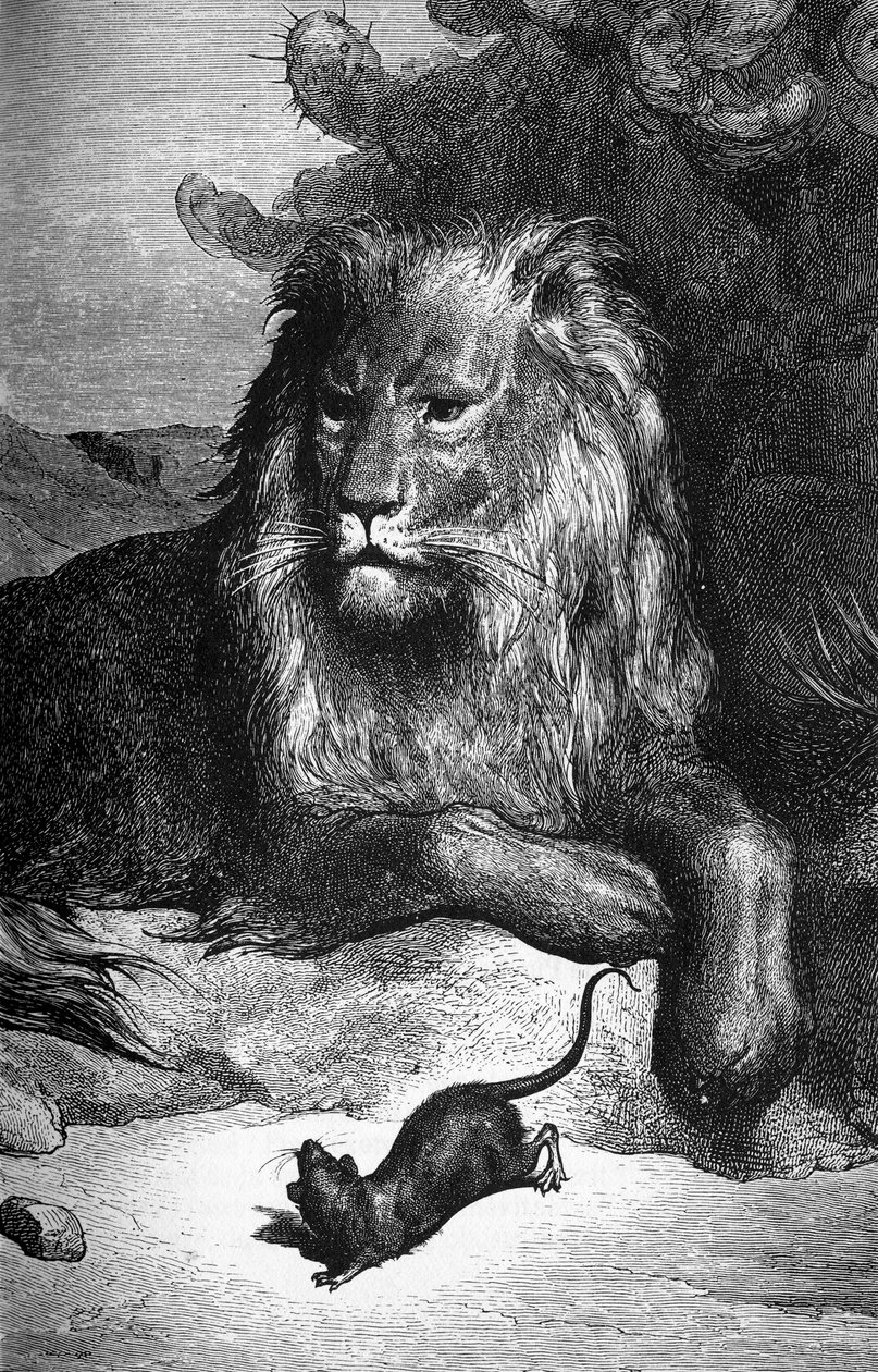 Fable of La Fontaine: The Lion and the Rat av Gustave Doré. sd. 1800-tallet. av Gustave Dore
