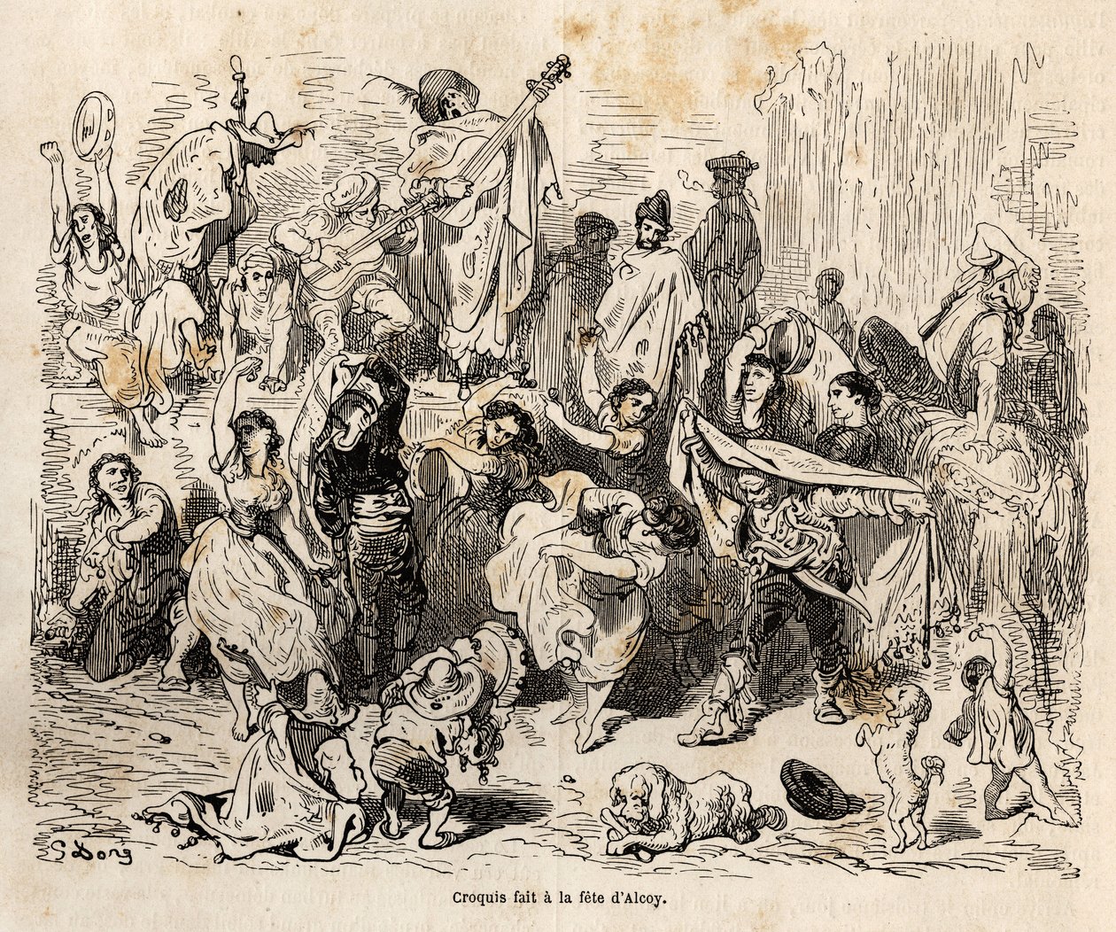 Fester av Saint George, skytshelgen for byen Alcoy, skisse laget på den livlige Gustave Dore (1832-1883), for å illustrere hans reise til Spania, i 1862, med Ch. Davillier. Gravering i "" Le tour du monde"", redigert av Edouard Charton av Gustave Dore