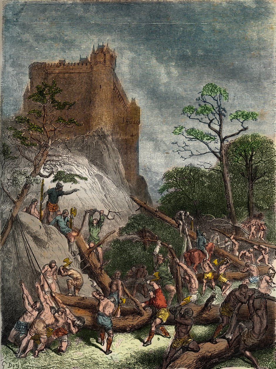 Feodalitt i middelalderen: Livegne arbeider for Herren - Gravering av Gustave Dore fra 1800-tallet i "" Nasjonalhistorie illustrert av Frankrike fra de eldste tider til i dag"" 1876 - Privat samling av Gustave Dore