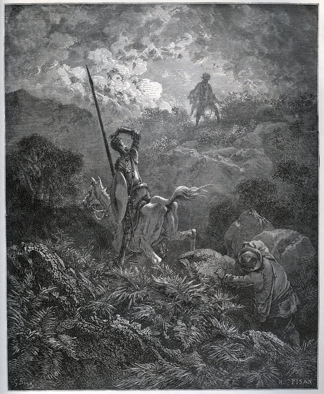 Første tilsynekomst av Deguenille-de-la-Malaise-gruven - fra "" Don Quixote de la Mancha"" av Miguel Cervantes (1547-1616) (Don Quixote) - Tresnitt etter tegning av Gustave Dore av Gustave Dore