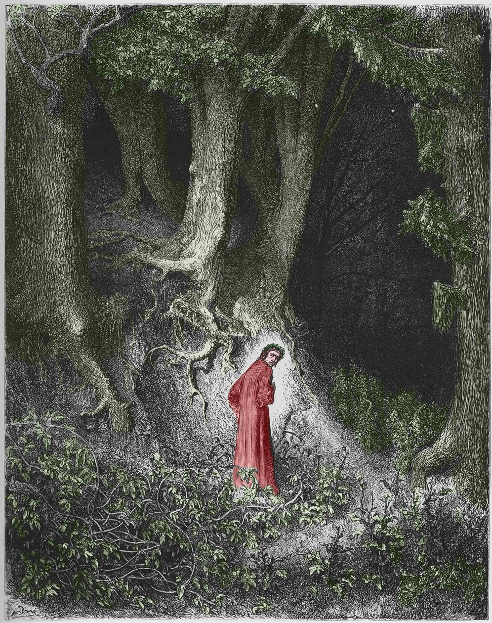 Første helvetesang: poeten Dante befinner seg i en skog. Illustrasjon av Gustave Dore av Gustave Dore