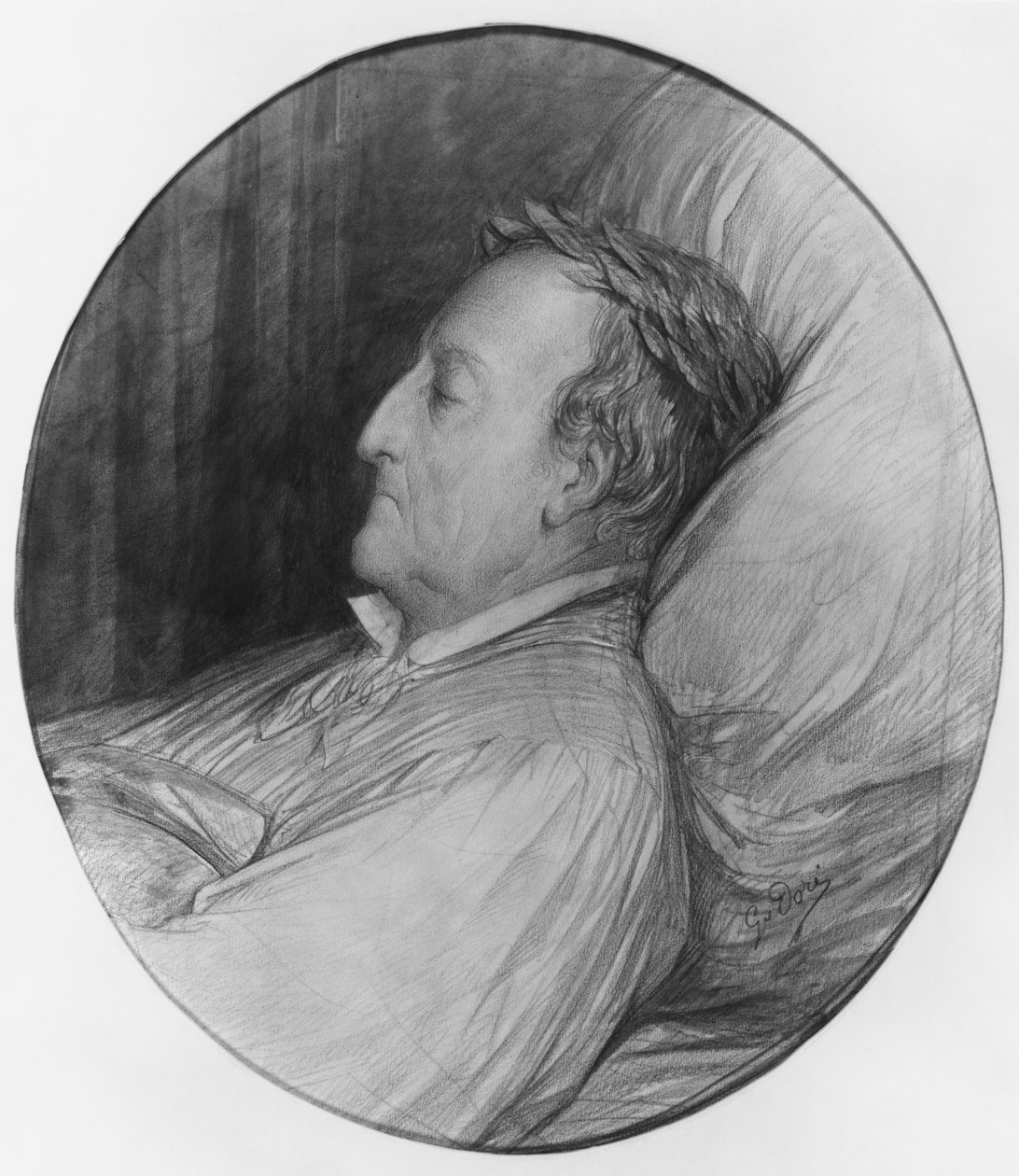 Gioacchino Rossini på dødsleiet, 1868 (høydepunkter i kull og gouache på papir) av Gustave Dore