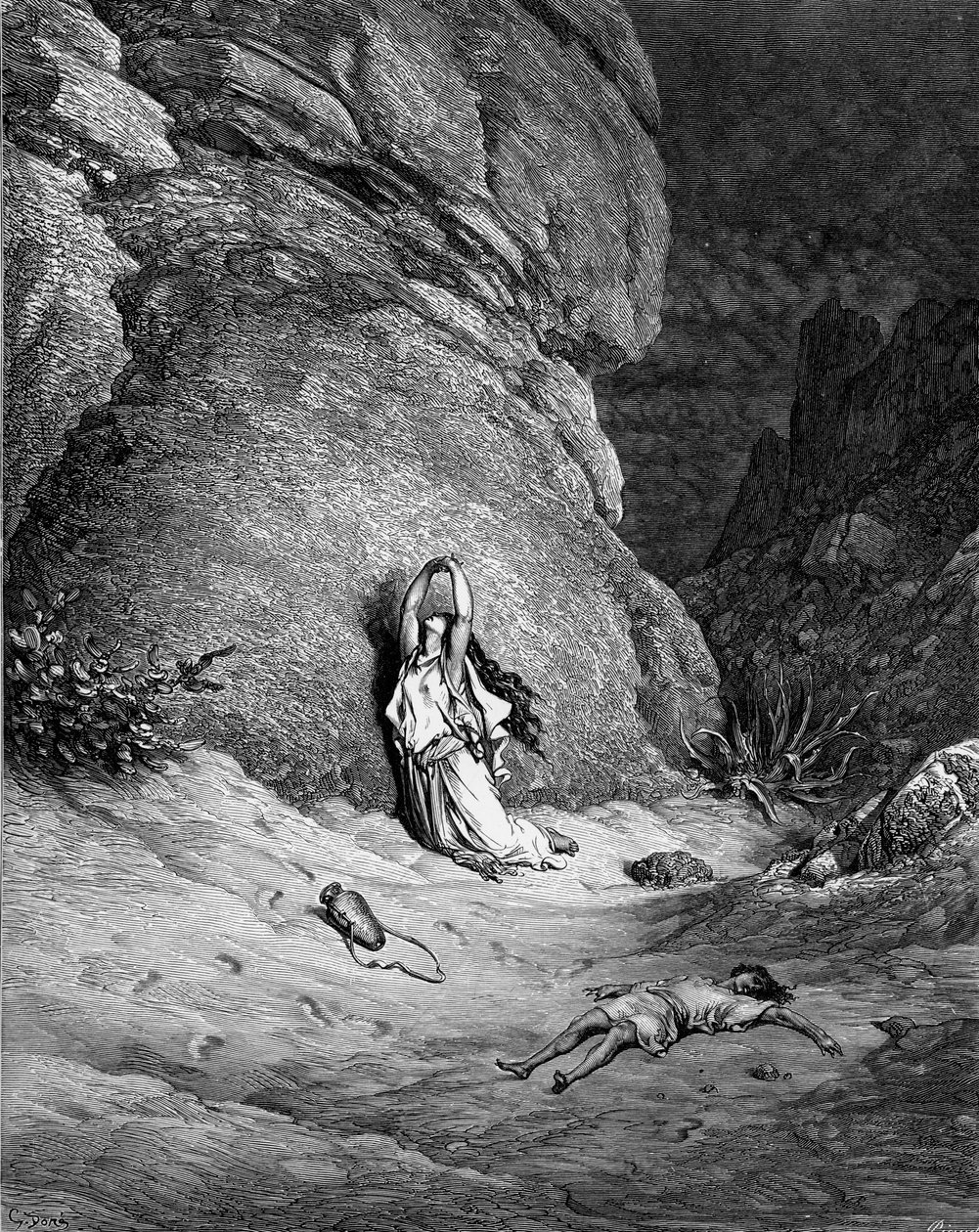 Hagar og Ismael, gravering av Doré. - Bibelen av Gustave Dore