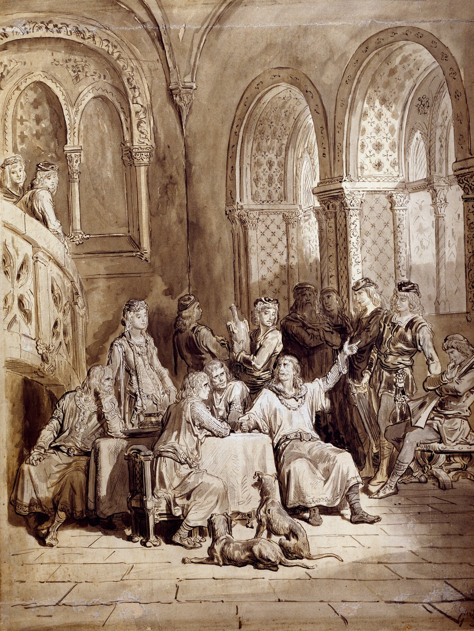 Illustrasjon for serien med dikt, Idylls of the King av Albert Tennyson (1809-1892), gravering av Gustave Dore