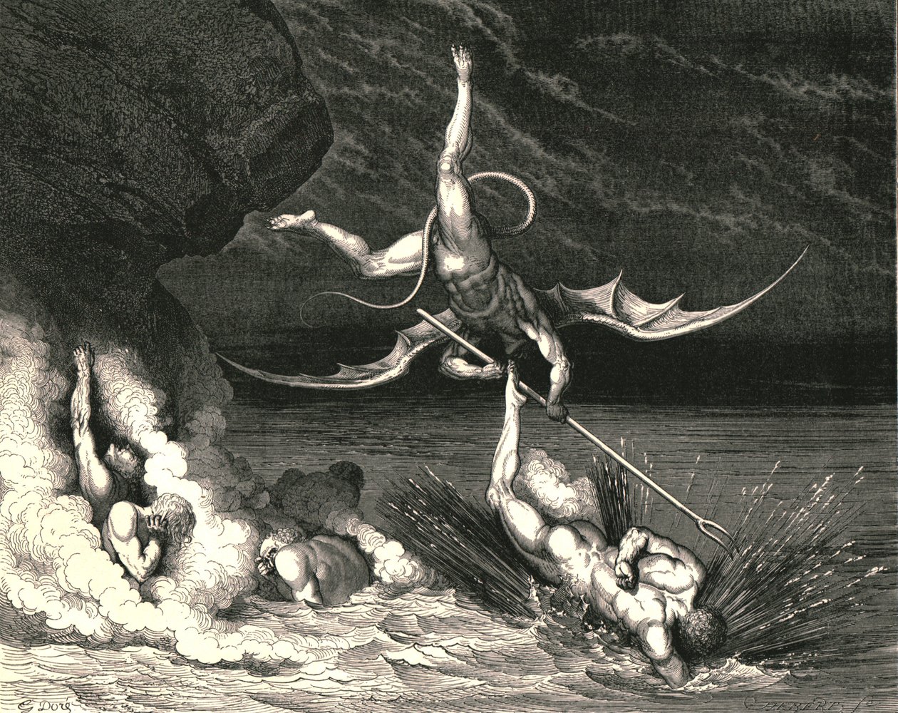 I jakten satte han derfor fart og utbrøt: Du er fanget, c1890. av Gustave Dore