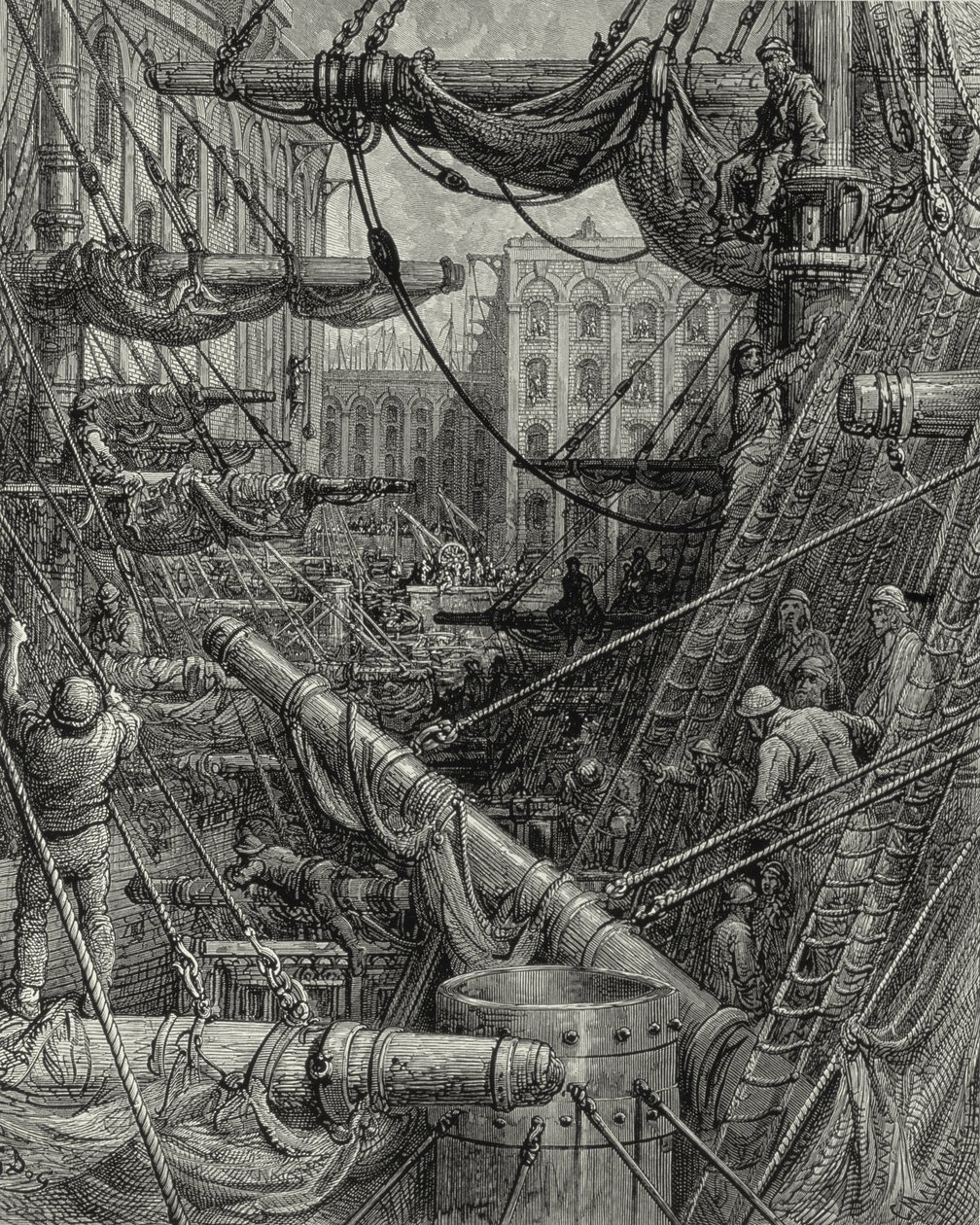 I London Docks. Gravering: Gustave Doré. Fra: quot;London - A Pilgrimagequot;, tekst av WB Jerrold, gravert C. Maurant, 1872. av Gustave Dore