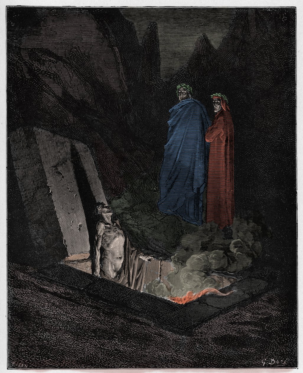 Inferno, Canto 10: Farinata degli Uberti henvender seg til Dante, illustrasjon fra "The Divine Comedy" av Dante Alighieri, 1885 av Gustave Dore