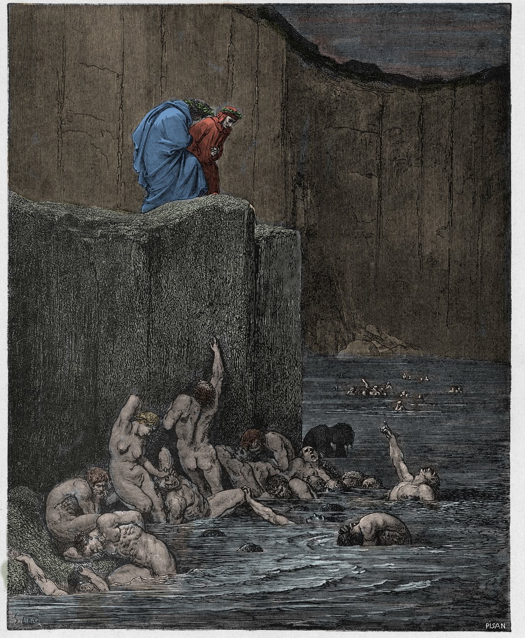 Inferno, Canto 18: Forelskere og smigrer i den åttende sirkelen, illustrasjon fra "The Divine Comedy" av Dante Alighieri, 1885 av Gustave Dore