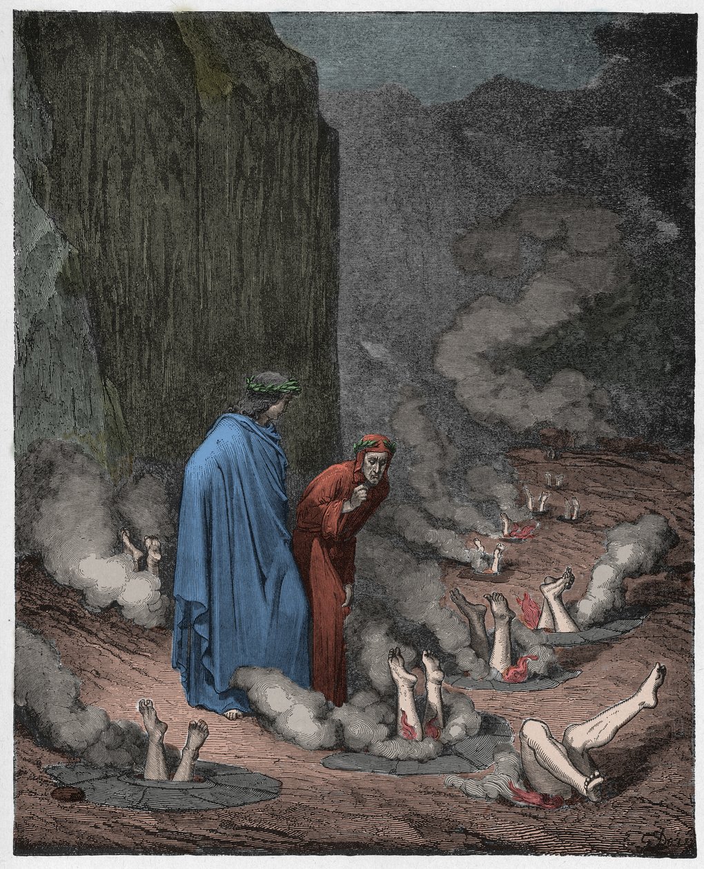 Inferno, Canto 19: Dante irettesetter pave Nicholas III av Gustave Dore