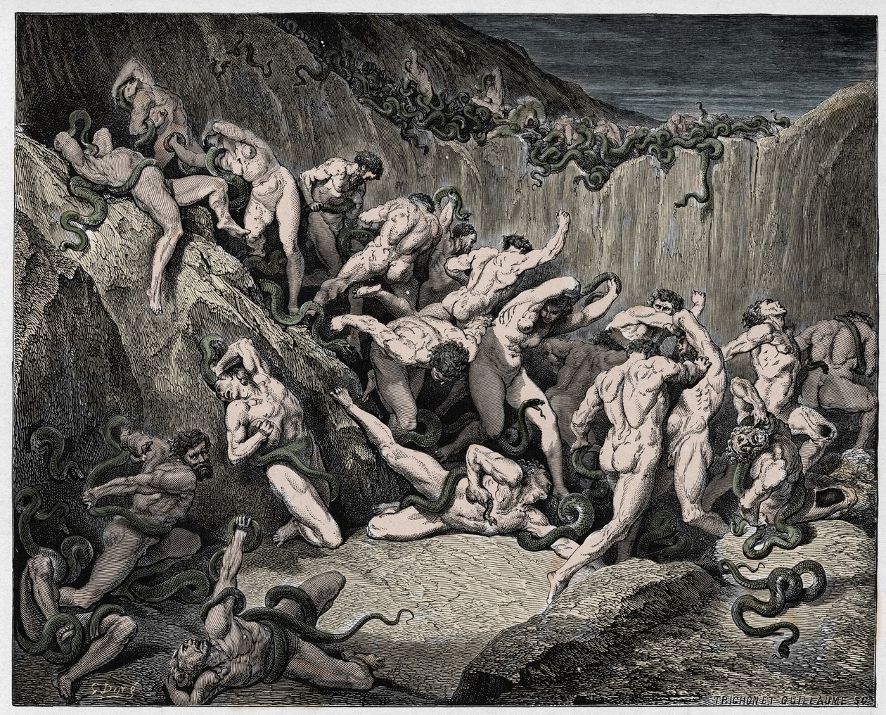 Inferno, Canto 24: Tyvene plaget av slanger, illustrasjon fra "The Divine Comedy" av Dante Alighieri, 1885 av Gustave Dore