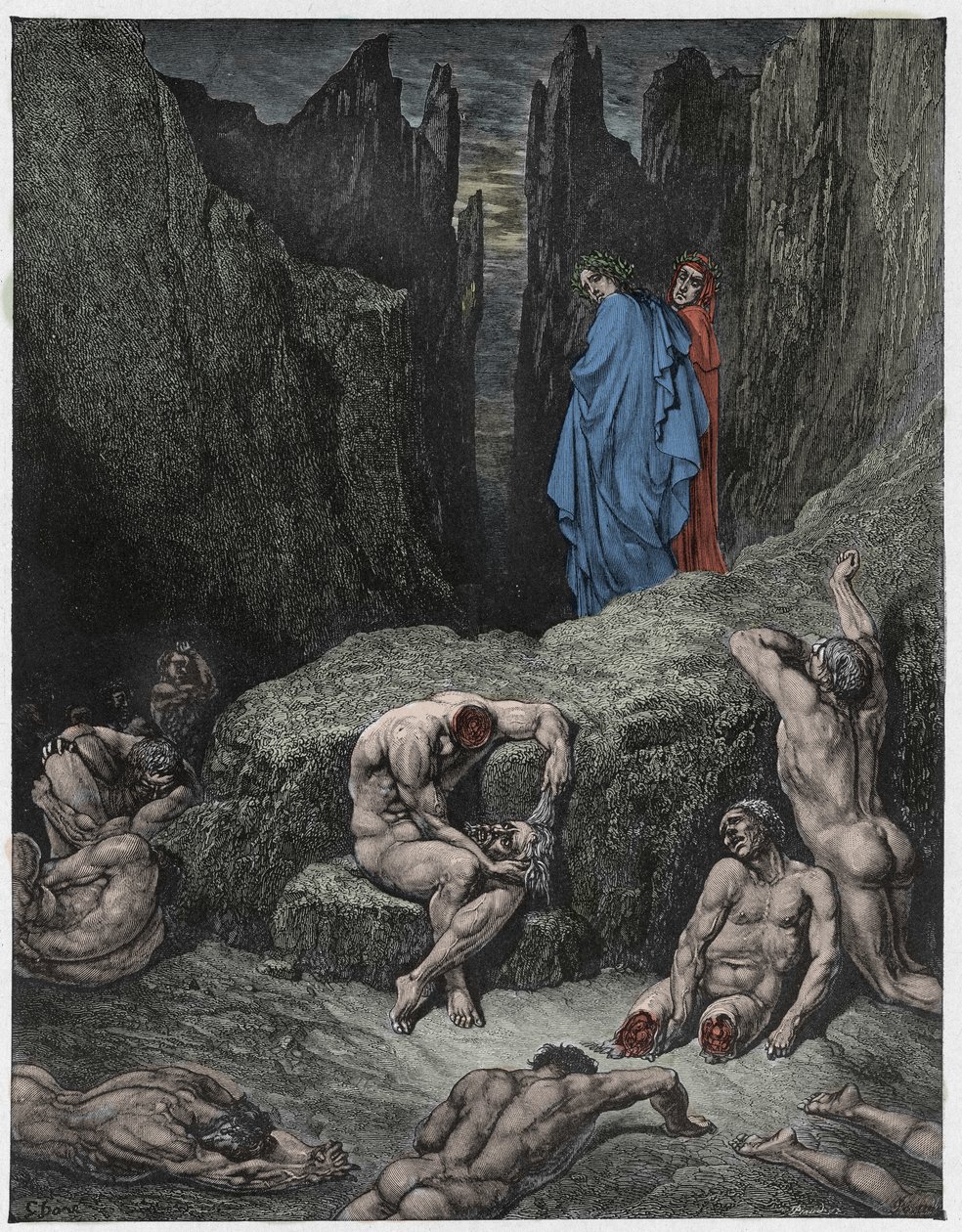 Inferno, Canto 29: Virgil irettesetter Dantes nysgjerrighet, illustrasjon fra "The Divine Comedy" av Dante Alighieri, 1885 av Gustave Dore