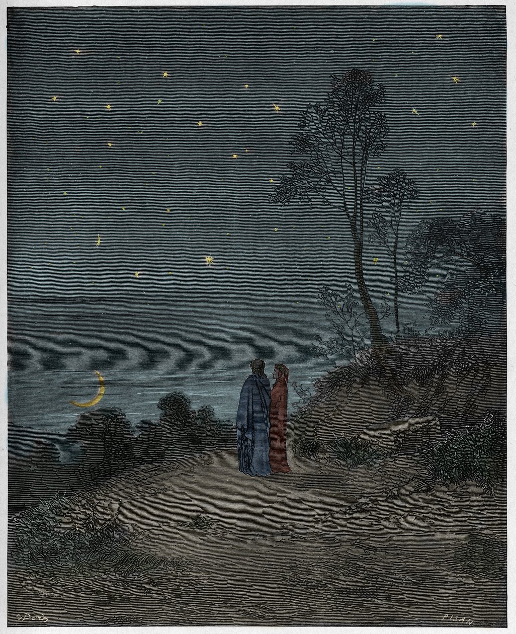 Inferno, Canto 2: Den mørkere himmelen den første natten, illustrasjon fra "The Divine Comedy" av Dante Alighieri, 1885 av Gustave Dore