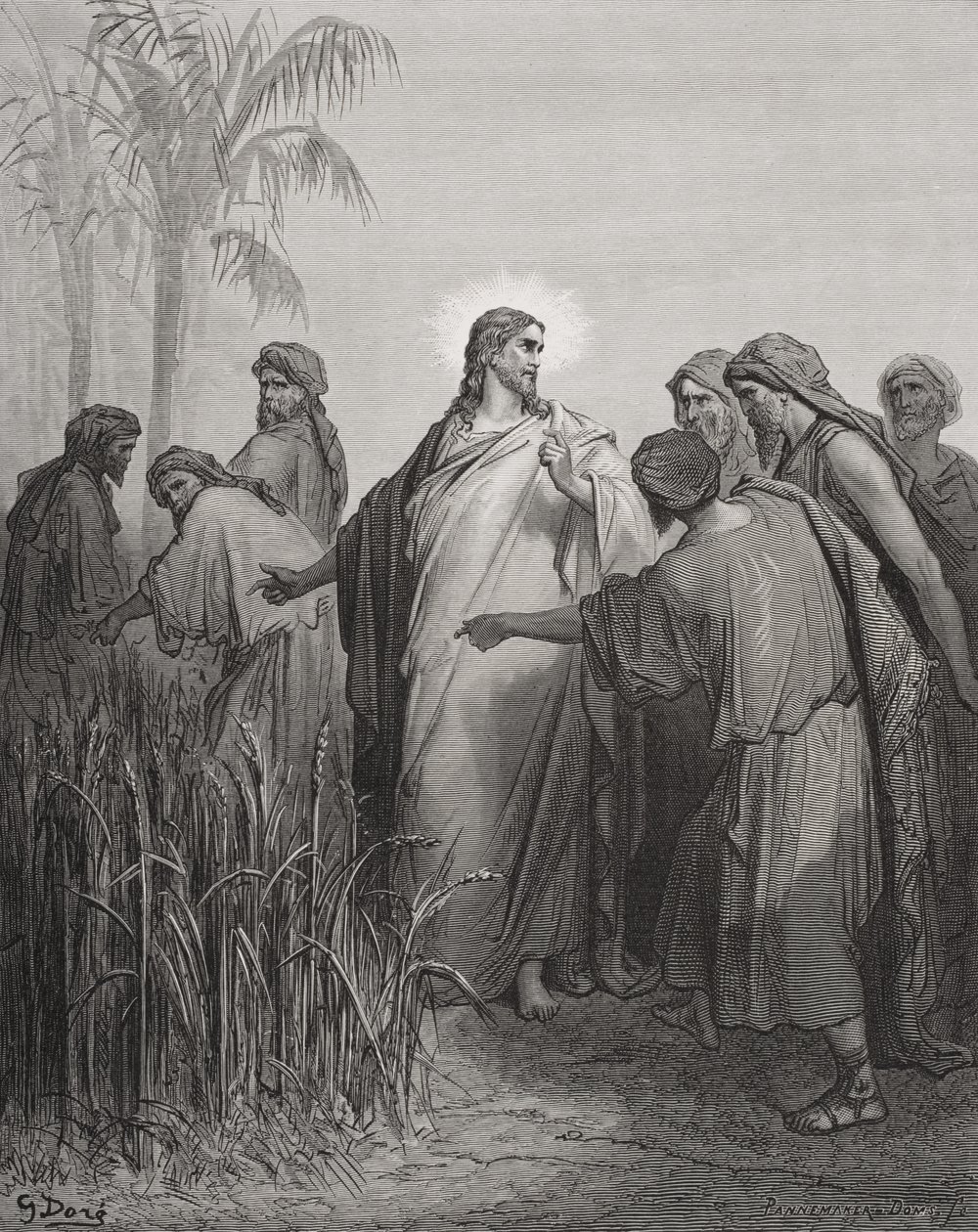 Jesus og hans disipler i kornåkeren, illustrasjon fra Dores 