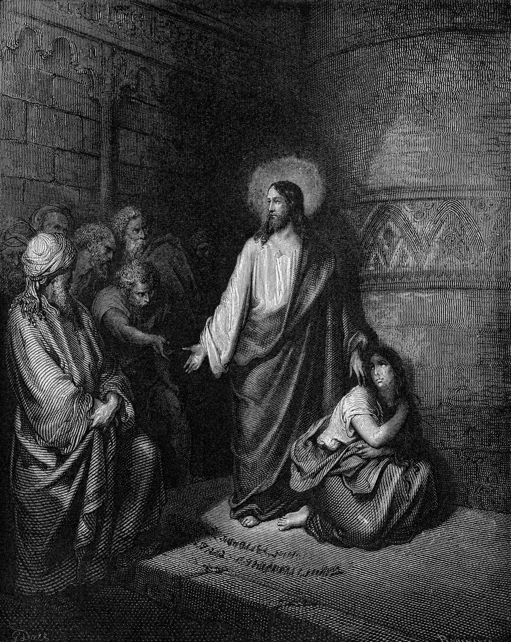 Jesus og kvinnen tatt i utroskap av Gustave Dore