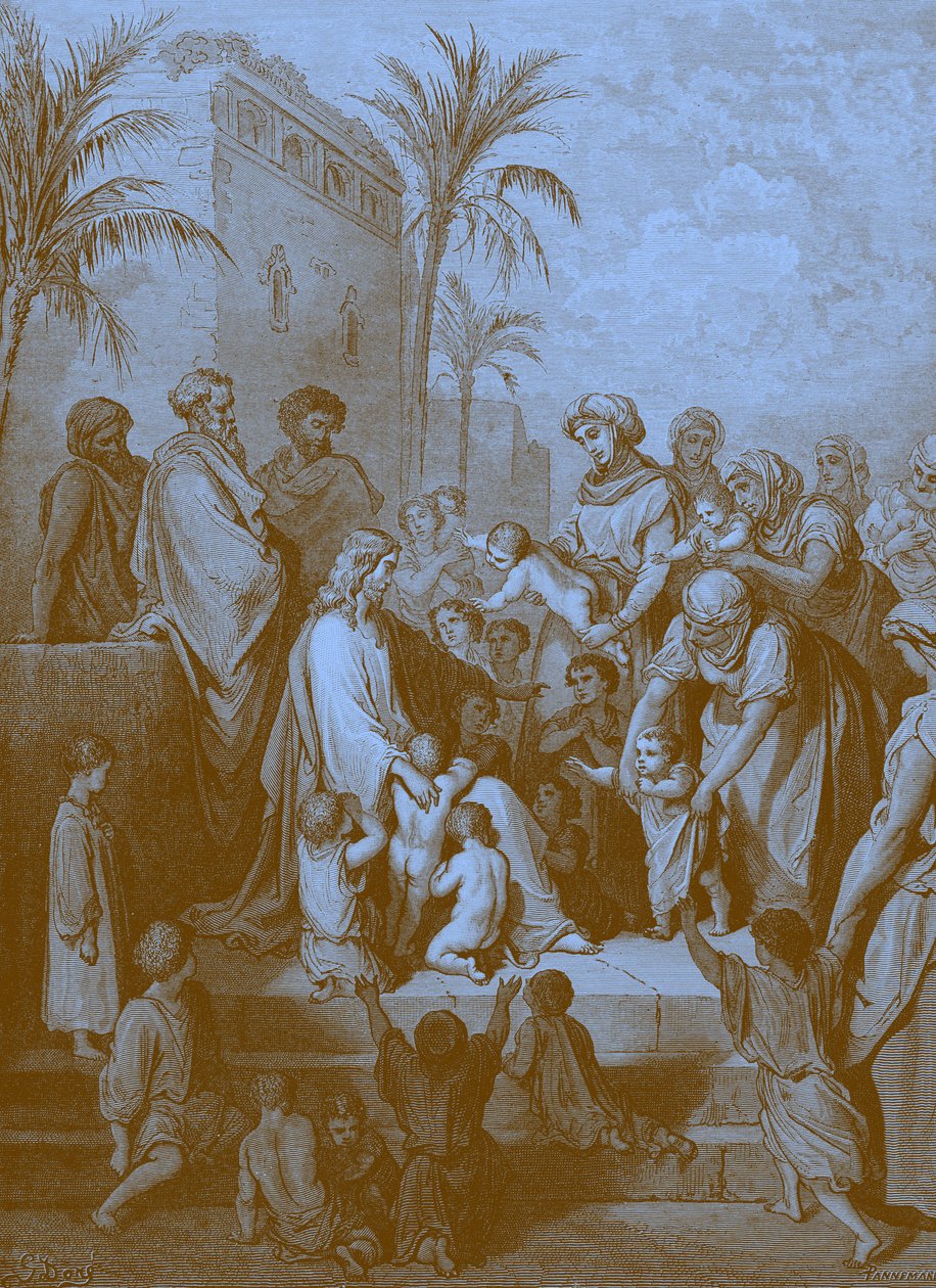 Jesus velsigner barna, av Doré. - Bibelen av Gustave Dore